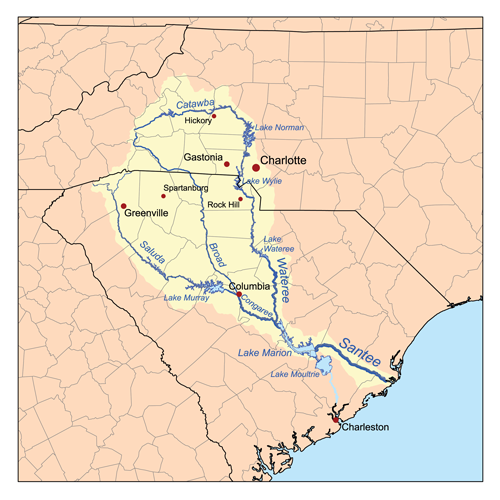 Map of the Santee River watershed, including the Catawba River | Wikimedia Commons