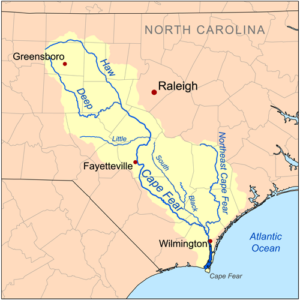 Map of the Cape Fear drainage basin showing Haw River | Wikimedia Commons