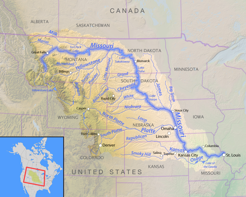 Map of the Missouri River and its tributaries inNorth America | Wikimedia Commons