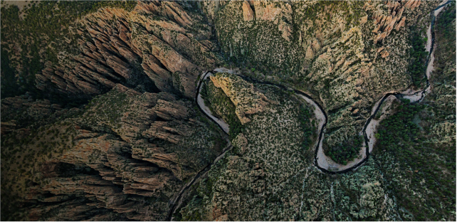 View of a winding river from far above