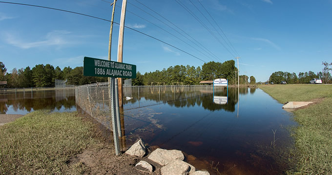 Alamac Community Park near Lumberton, NC, remains inundated with flood waters on Oct. 16, 2016 thanks to Hurricane Matthew. | U.S. Department of Agriculture