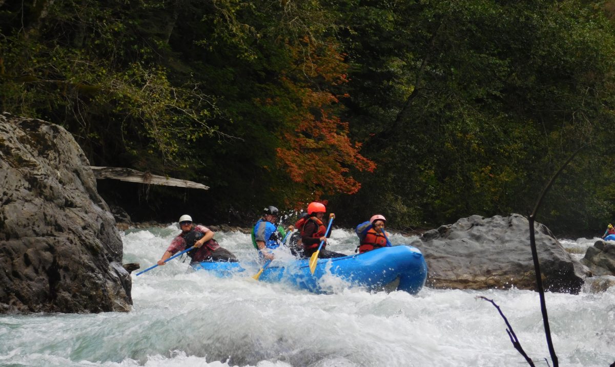 Getting wet in the Nozzle on the Nooksack River with Wild & Scenic River Tours.