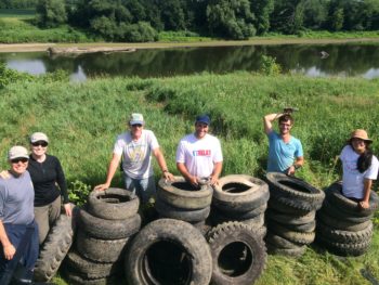 The Missisquoi River Basin Association’s tiny cleanup group more than pulled their own weight in tires. | Lindsey Wight