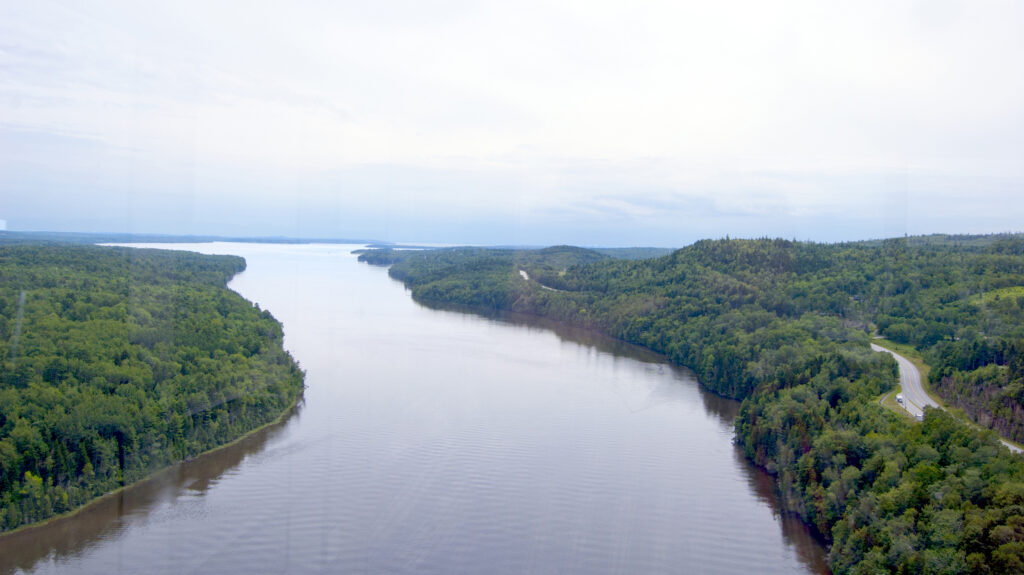 The Penobscot River viewed from the Penobscot Narrows Bridge Observatory at Prospect, ME. | Wiki Commons