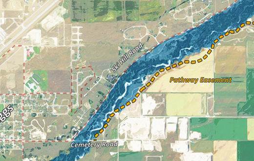 The dashed line shows the proposed route of the Teton Creek Corridor Pathway. | Credit: http://www.tetoncreekcorridor.org/