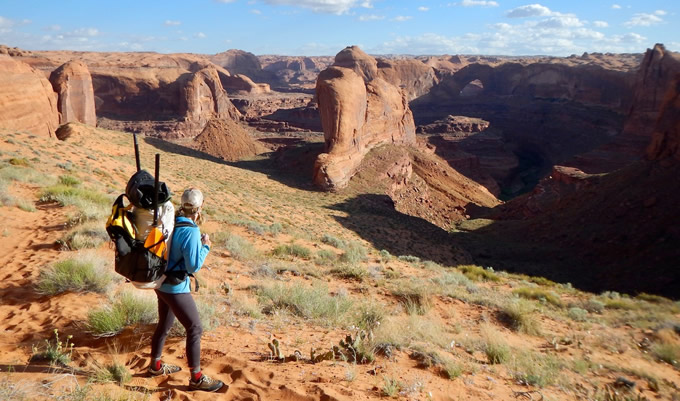 Jenny Fiebig looks back over the Escalante River canyon after a successful packrafting trip. | Mike Fiebig