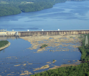 Looking upstream towards the Conowingo Dam on the Susquehanna River. Maryland is on the left and Pennsylvania is on the right