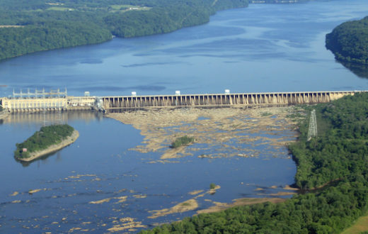 Looking upstream towards the Conowingo Dam on the Susquehanna River. Maryland is on the left and Pennsylvania is on the right