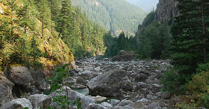 Skagit River, WA, after it was “dewatered” by poor river flow management at the dam. | Rich Bowers