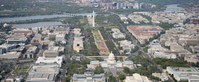 The United States Capitol and National Mall and Monuments can be seen with the Potomac River in the background. | NASA