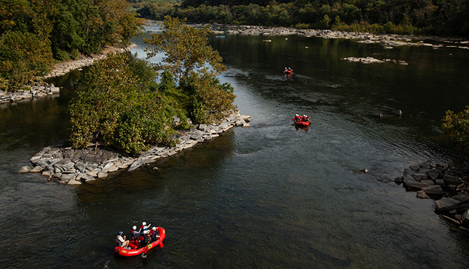 Paddlers travel downstream on the Potomac River where it meets the Shenandoah River at Harpers Ferry, W. VA. | Chesapeake Bay Program