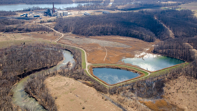 Three coal ash pits sit adjacent to the Middle Fork of the Vermilion River, IL. | Jeff Lucas, Gutting the Heartland