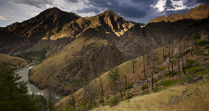 Middle Fork of the Salmon river, one of the original 8 Wild and Scenic Rivers. Runs north from near Stanley to near Salmon,Idaho. Drops 3000 feet in the 100 miles it runs. Looking north along trail to Johnson Pt. | Michael Melford