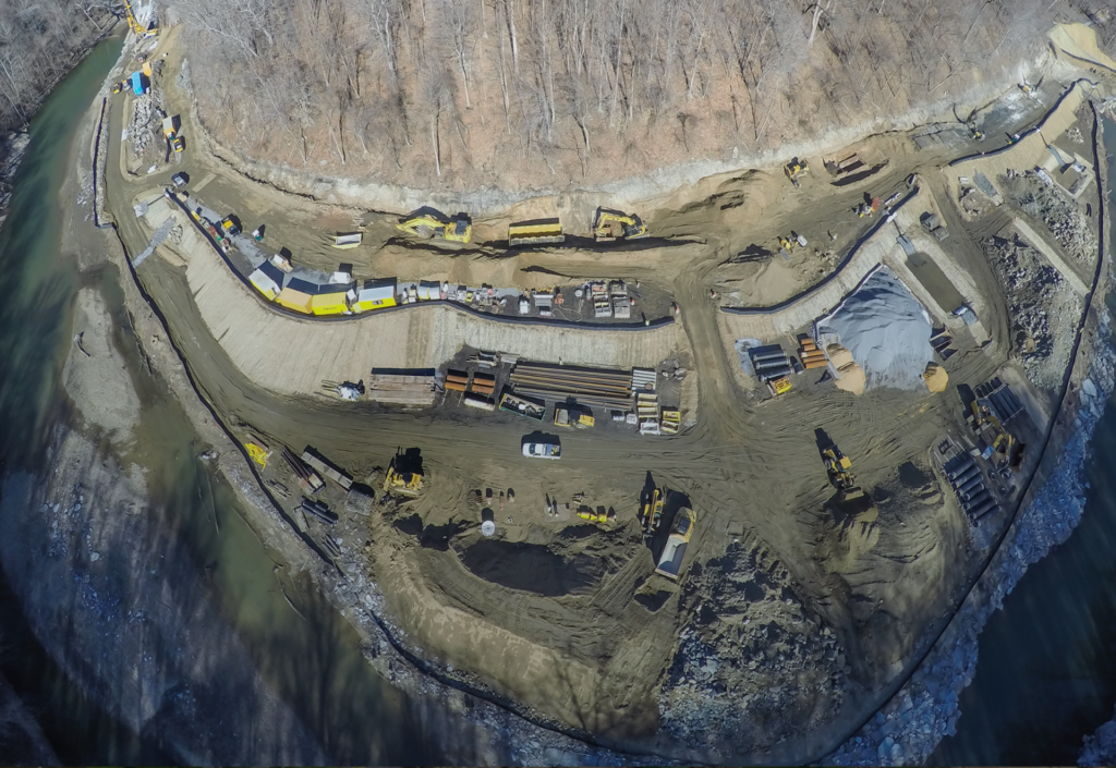 Drone shot of the Bloede Dam worksite