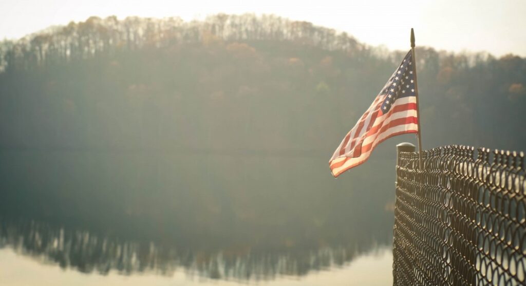 American Flag on the River