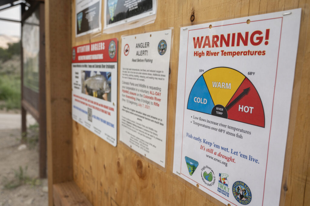 Warning signs posted along the upper Colorado River | Photo by Tim Romano