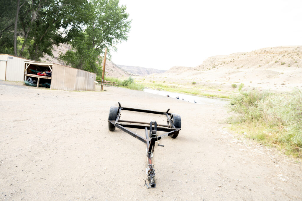 A lone trailer sits empty near the nearly dewatered confluence of the North Fork of the Gunnison and and main Gunnison Rivers | Photo by Tim Romano